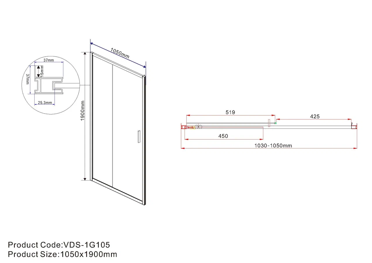 Душевая дверь Vincea Garda VDS-1G105CH, 105, хром, стекло шиншилла - 8 изображение
