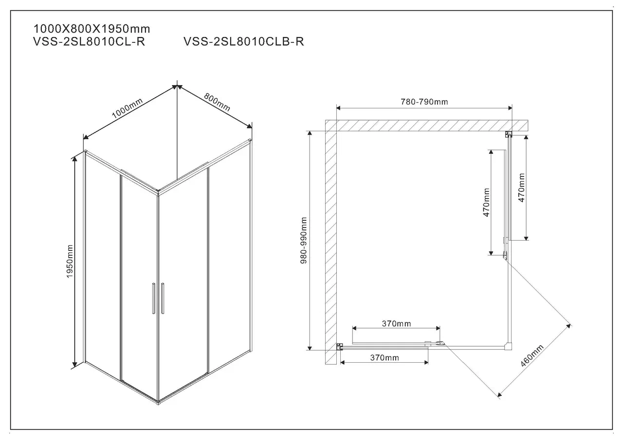 Душевой уголок Vincea Slim VSS-2SL8010CLB-R 100x80 см матовый черный, стекло прозрачное, правый, Easy Clean - 6 изображение