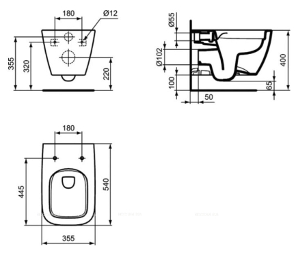 Комплект ldeal Standard i.Life B подвесной унитаз + пневматическая инсталляция с кнопкой + крышка-сиденье, IP001401 - 7 изображение