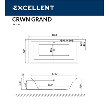 Акриловая ванна Excellent Crown Grand 190x90 WAEX.CRG19WH - 7 изображение