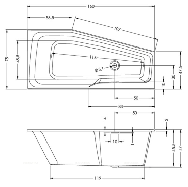 Акриловая ванна Riho Rething Space 160x75 L BD8200500000000 - 3 изображение