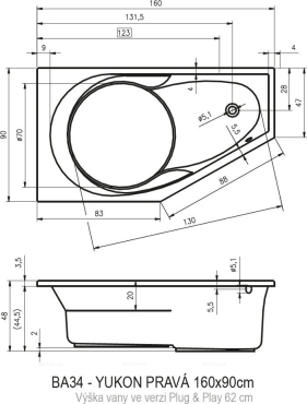 Акриловая ванна Riho Yukon 160 см R Plug&Play - 3 изображение