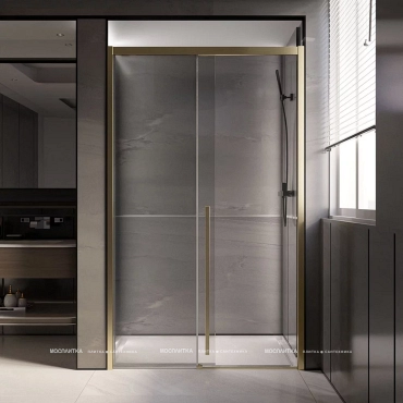 Душевая дверь Veconi Premium Trento PTD-30G, 150х200, золото, стекло прозрачное - 2 изображение