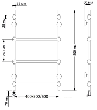 Полотенцесушитель электрический Secado Флоренция 1 80х50 см 4603777478575 L, бронза - 2 изображение