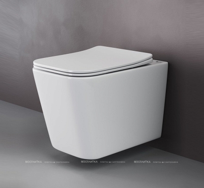 Комплект подвесной безободковый унитаз Ceramica Nova Cubic Rimless CN1806 36 x 53 x 37 см с сиденьем Soft Close + инсталляция Am.Pm ProC I012707.0238 с клавишей смыва ProC S, чёрная матовая - 2 изображение