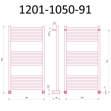 Полотенцесушитель электрический Izgib ЭДР ECLIPS 1000х500 левый (черный матовый) - 2 изображение