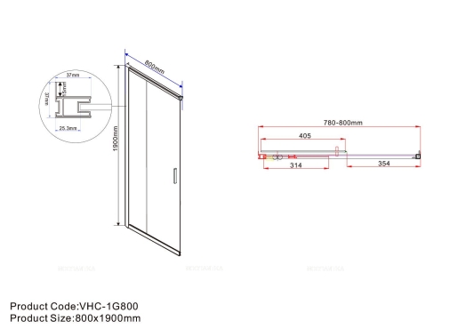 Душевой уголок Vincea Garda VSS-1G8011CH, 1100*800, хром, стекло шиншилла - 8 изображение