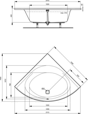 Угловая встраиваемая акриловая ванна 150X150 см Ideal Standard K746801 TONIC II - 3 изображение