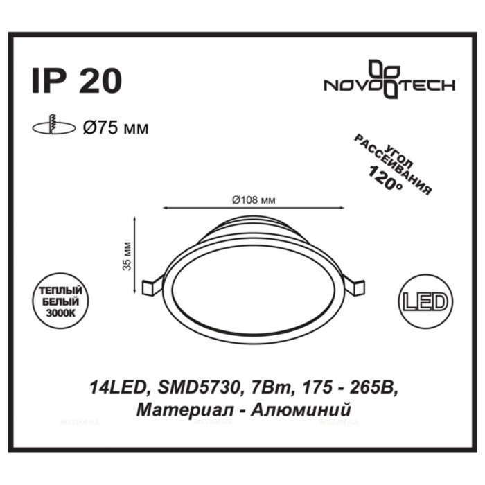 Встраиваемый светодиодный светильник Novotech Luna 357572 - 3 изображение