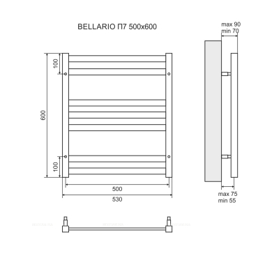Полотенцесушитель электрический 50x60 см Lemark Bellario LM68607EBL П7, чёрный левый/правый - 5 изображение