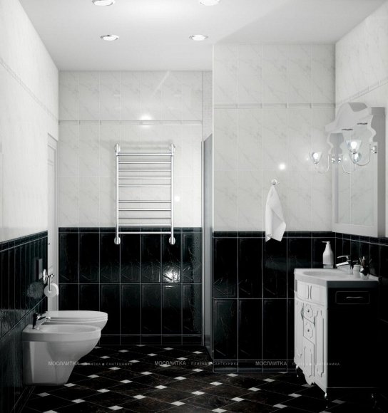 Дизайн Совмещённый санузел в стиле Классика в черно-белом цвете №11394 - 6 изображение
