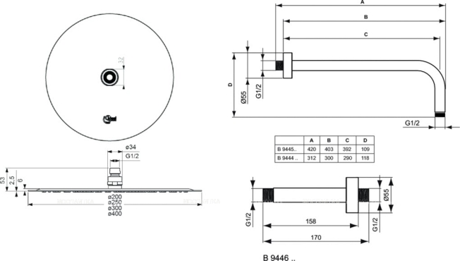Душевой комплект Ideal Standard Ceratherm 100 New 6 в 1 «ВСЕ для встройки с термостатом» BD006XC - 12 изображение