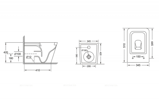 Унитаз приставной безободковый Abber Rechteck AC1211 с крышкой-сиденьем микролифт, белый - 11 изображение
