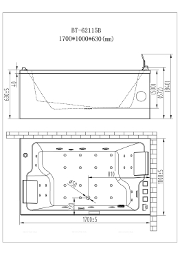 Акриловая ванна 170х100 см Orans OLS-BT62115BL с гидромассажем, белая - 3 изображение