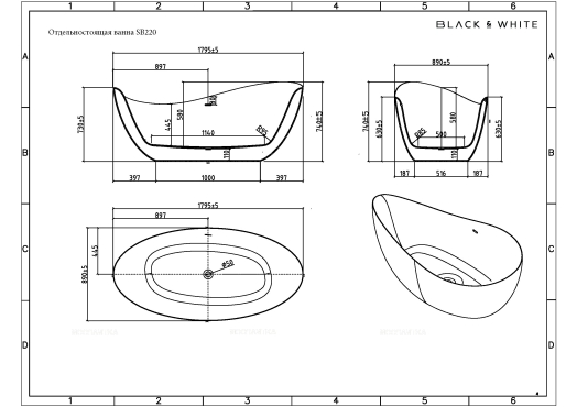 Акриловая ванна 180х90 см Black&White Swan SB 220 220SB00 белый глянцевый - 6 изображение