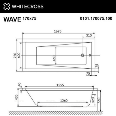 Акриловая ванна 170х75 см Whitecross Wave 0101.170075.100.ULTRANANO.GL белая - 3 изображение
