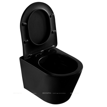 Унитаз подвесной безободковый Abber Bequem AC1102MB с крышкой-сиденьем микролифт, матовый черный - 8 изображение