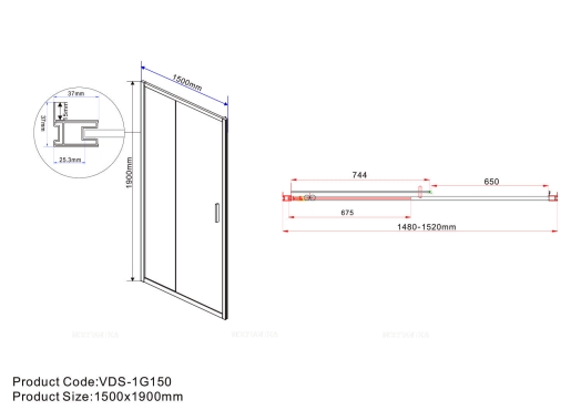 Душевая дверь Vincea Garda VDS-1G150CLGM, 150, вороненая сталь, стекло прозрачное - 3 изображение