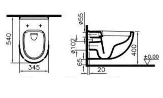 Комплект унитаз безободковый подвесной VitrA S40 + крышка-сиденье с микролифтом + инсталляция + кнопка смыва 9860B003-7200 - 3 изображение