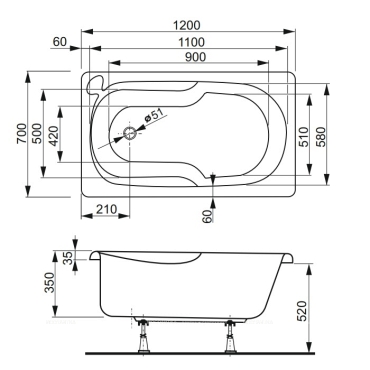 Акриловая ванна Vagnerplast NIKE 120x70 - 10 изображение