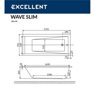 Акриловая ванна Excellent Wave Slim 180x80 WAEX.WAV18WHS - 8 изображение
