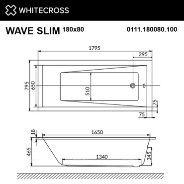 Акриловая ванна 180х80 см Whitecross Wave 0111.180080.100.SMARTNANO.GL белая - 4 изображение