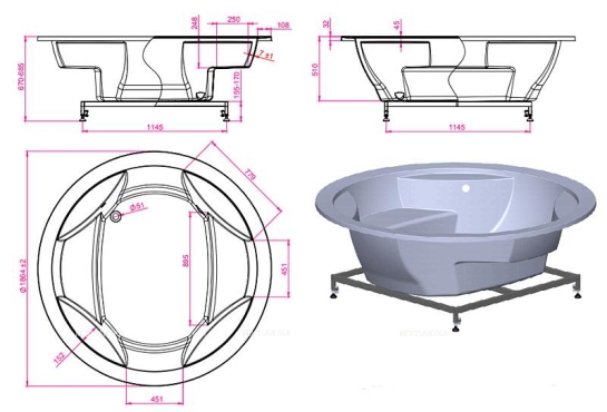 Акриловая ванна Astra-Form Аврора 186,4x186,4, белый глянец 01010038 - 6 изображение