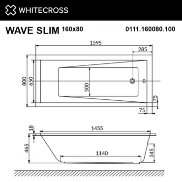 Акриловая ванна 160х80 см Whitecross Wave 0111.160080.100.LINENANO.GL белая - 4 изображение