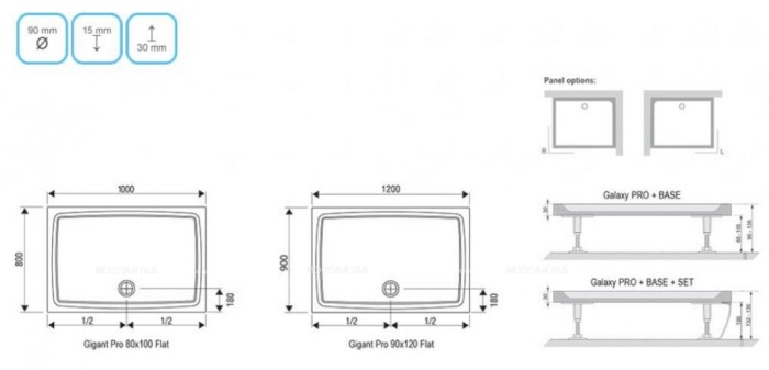 Душевой поддон Ravak Gigant Pro Flat XA03G411010 120x80см, белый - 3 изображение