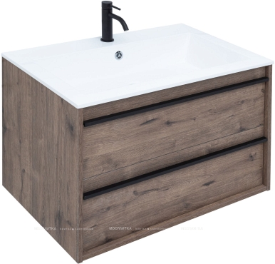 Комплект мебели для ванной Aquanet Lino 80 см, черный, коричневый - 3 изображение