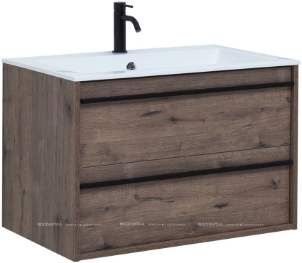 Комплект мебели для ванной Aquanet Lino 80 см, черный, коричневый - 5 изображение