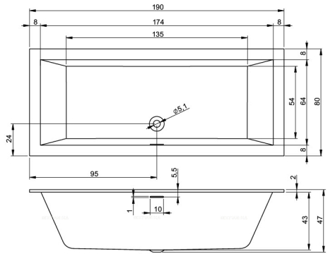 Акриловая ванна Riho Rething Cubic 190x80 R BD95C0500000000 - 3 изображение