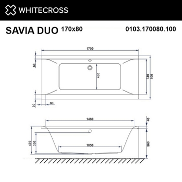 Акриловая ванна 170х80 см Whitecross Savia Duo Ultra 0103.170080.100.ULTRA.GL с гидромассажем - 9 изображение