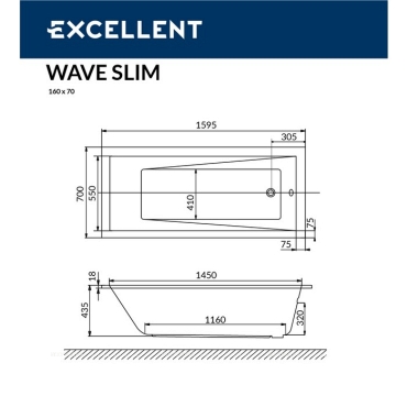 Акриловая ванна Excellent Wave Slim 160x70 WAEX.WAV16WHS - 8 изображение