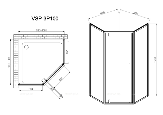 Душевой уголок Vincea Penta VSP-3P100CL, 1000*1000, хром, стекло прозрачное - 6 изображение