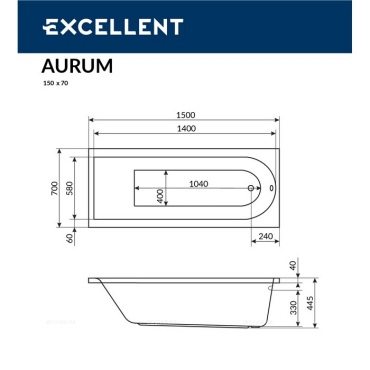 Акриловая ванна Excellent Actima Aurum 150х70 см WAEX.AUR15WH белая - 3 изображение
