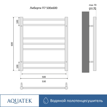 Полотенцесушитель водяной Aquatek Либерти 60х53 см AQ RR0760BL черный муар - 15 изображение