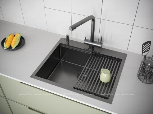 Мойка кухонная Paulmark Brim-Pro PM705951-GM вороненая сталь - 4 изображение