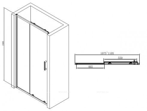 Душевая дверь 110 см Abber Schwarzer Diamant AG30110B стекло прозрачное, профиль черный - 6 изображение