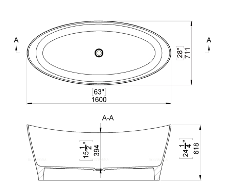 Ванна из исскуственного мрамора Marmite 160х71,1 см, 0073 1600, белая - 2 изображение