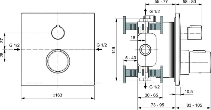 Смеситель Ideal Standard Ceratherm C100 для душа термостатический A6956GN - 2 изображение