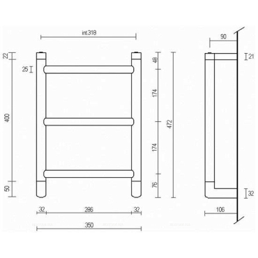 Полотенцесушитель электрический Margaroli Vento 540/S ВОХ 31,8 x 47,2 см, хром - 3 изображение